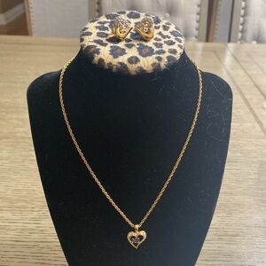 Gold Heart Pendant Necklace and earrings